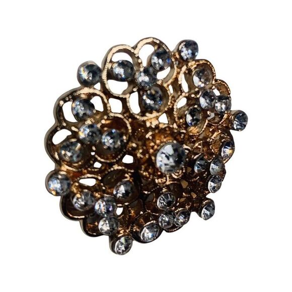 Shimmering Clear Rhinestone Bling Flower Vintage Gold Tone Brooch Pin 1” - Picture 3 of 5